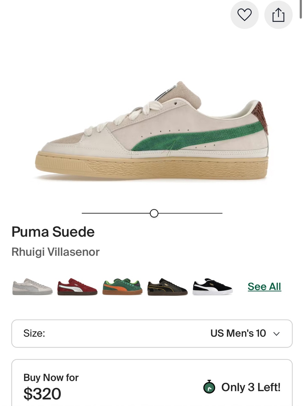 PUMA Suede Rhuigi Villasenor White & Green Low-Top Sneakers